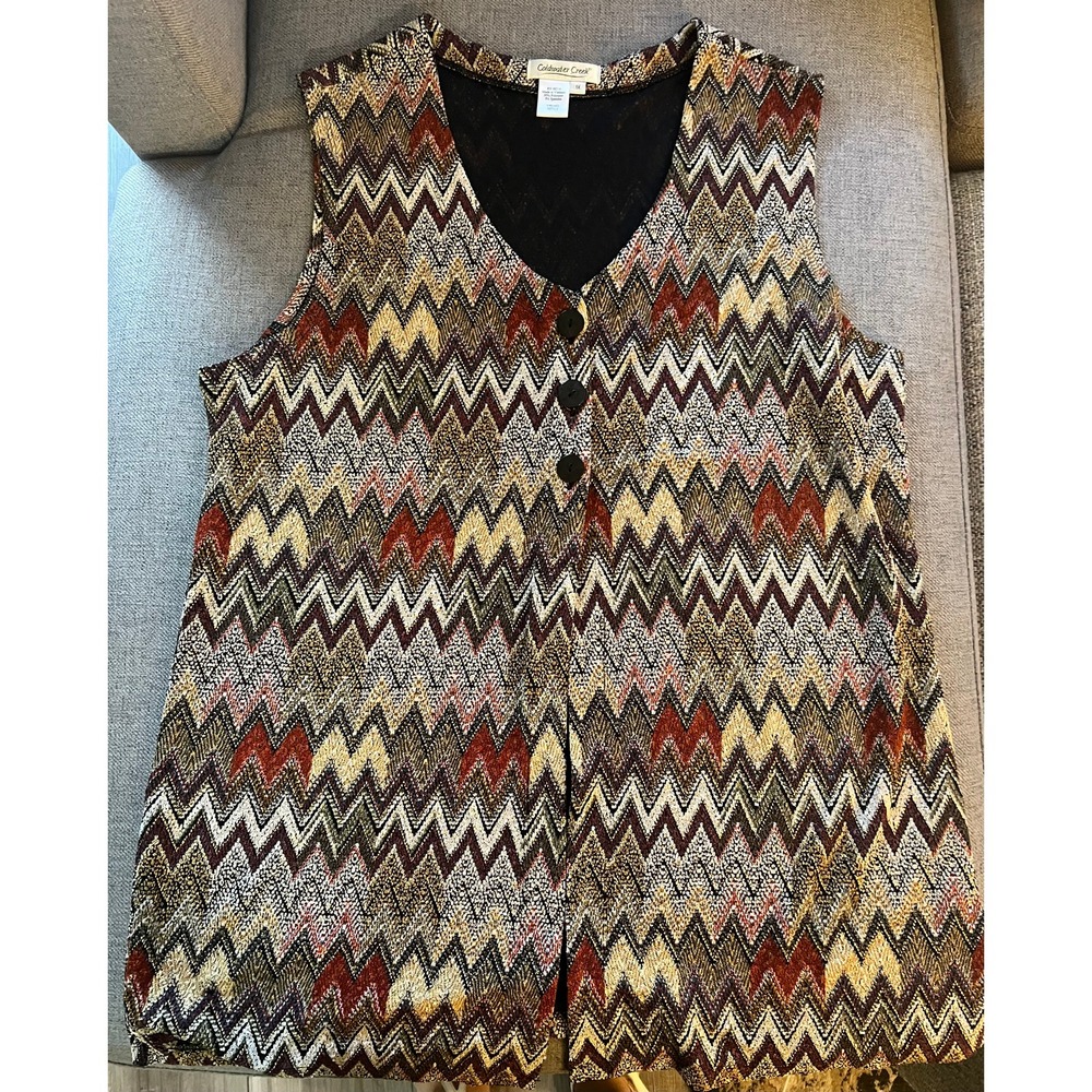 Coldwater Creek Women's 1X Geometric Zig Zag Print Button Front Vest